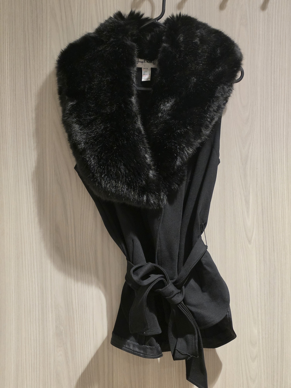 Joseph Ribkoff Black Faux Fur-Trim Wrap Vest